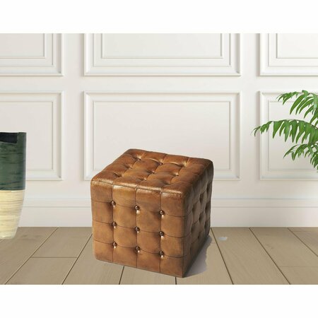 Homeroots 17 x 16 x 17 in. Stately Brown Leather Tufted Ottoman 389217